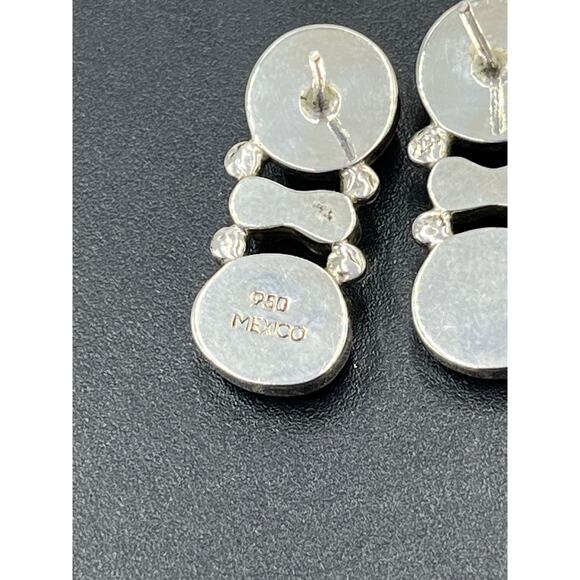 Vintage 950 Mexican Sterling Silver Red Coral Drop Post Earrings Taxco Style - Picture 9 of 11